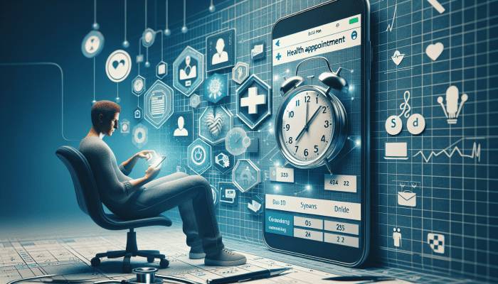 Person using smartphone to easily book liver blood test appointment online, with calendar and clock on screen.