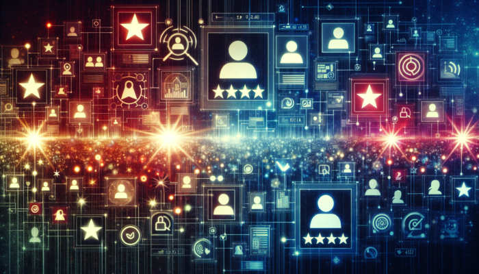 Google business listings with customer reviews and ratings, data streams, and analytical graphs.