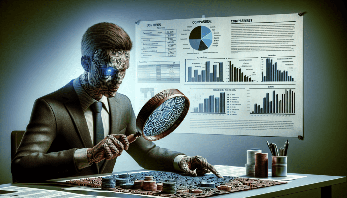 How to Succeed with a Debt Consolidation Loan: A Guide to Financial Freedom | DCL Person using magnifying glass to examine loan document, highlighting fees in office with lender comparison charts.